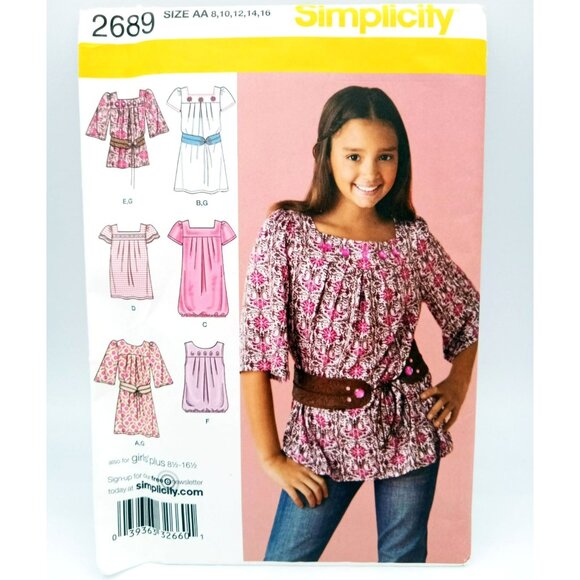 Simplicity Pattern 2689 Girls Clothes Plus Size AA 8-16 Dress Tunic Belt Uncut - Picture 1 of 2